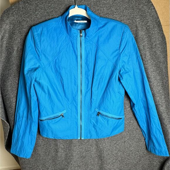 T TAHARI Women’s Teal Blue Cotton Blend Long Sleeve Zip jacket Size Medium - Picture 4 of 11
